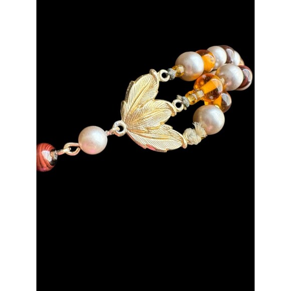 Vintage Signed Japan Three Strand Beaded Necklace Faux Pearl Lampwork Glass - Picture 3 of 7